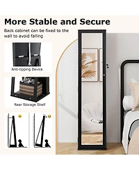 Costway Mirrored Jewelry Cabinet Armoire Lockable Standing Storage Organizer with Shelf