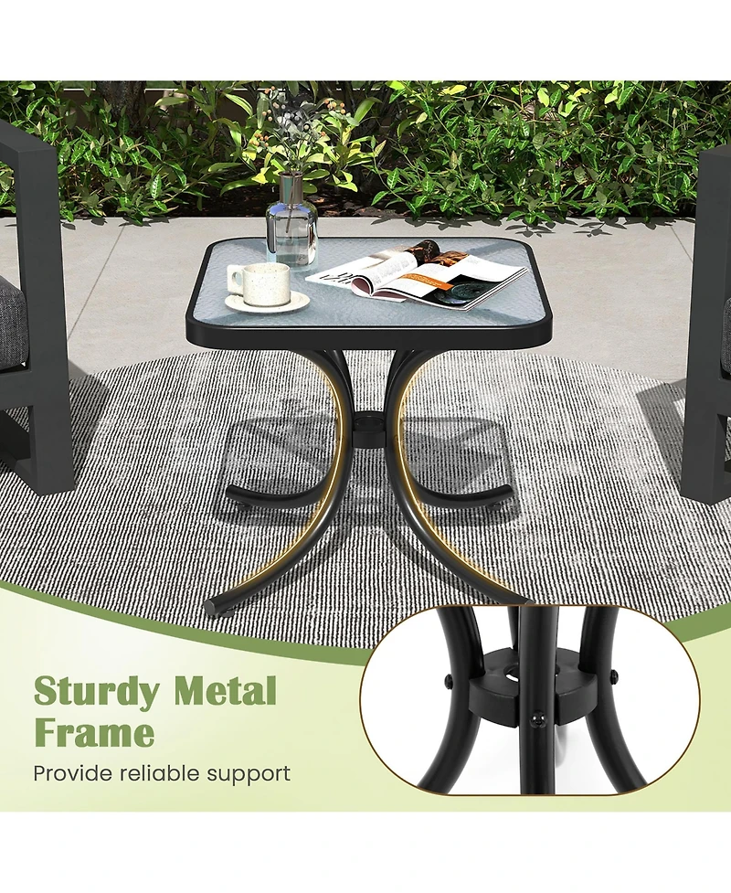 Gymax Outdoor Side Table Square Patio Table w/ Tempered Glass Top Small Coffee Table