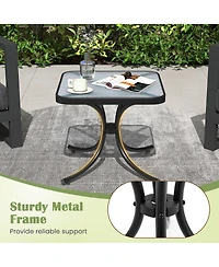 Gymax Outdoor Side Table Square Patio Table w/ Tempered Glass Top Small Coffee Table