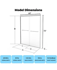 gaomon 56-60" W x 72" H Double Sliding Shower Door, Thick Tempered Glass