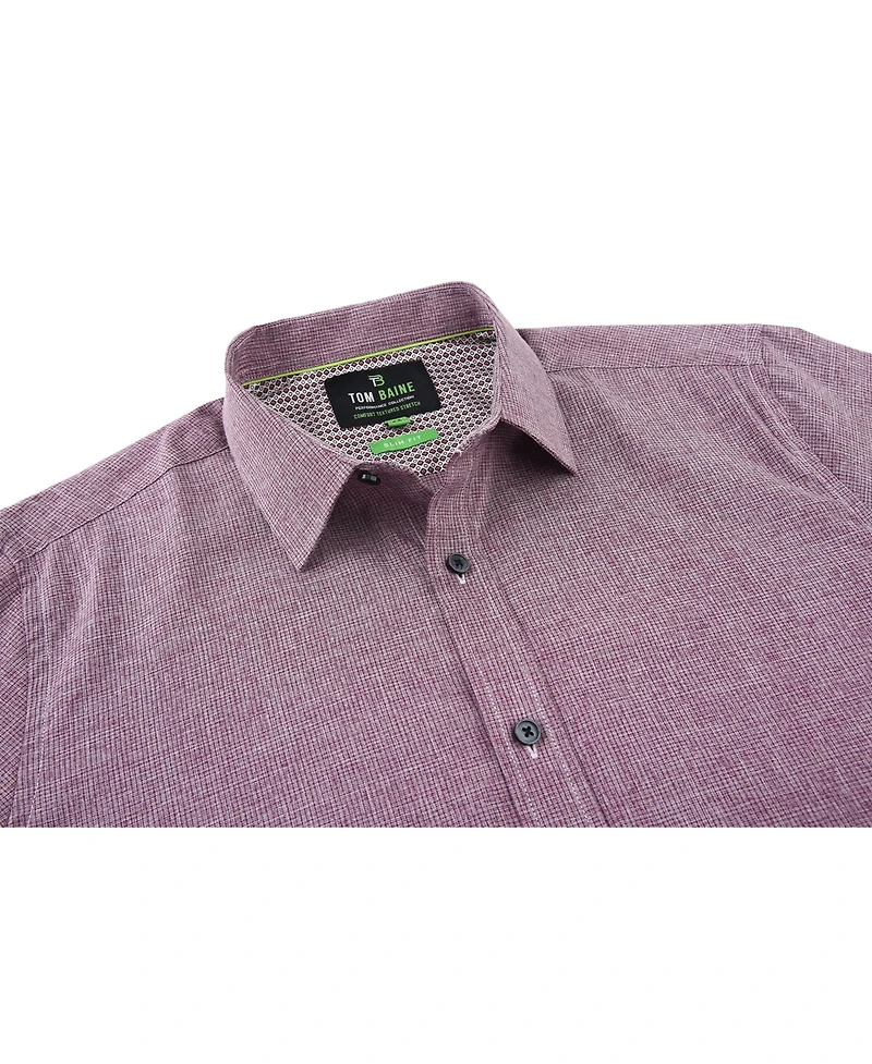 Tom Baine Men's Four-Way Stretch Solid Textured Button Down Dress Shirt