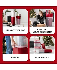 Iris Usa 40" 20 Rolls Wrapping Paper Storage Box Container, Clear/Red