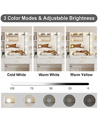 gaomon Led Lighted Vanity Desk With Mirror - Makeup Vanity With Adjustable Brightness, Metal Drawers, And Open Shelves