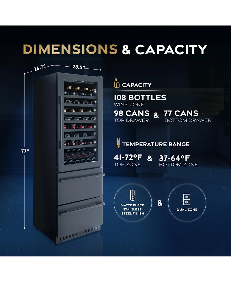 Newair Estate 24” Premium Dual Zone Wine Fridge and Beverage Center, Refrigerator Drawer Cabinets with 175 Can Capacity, Premium Built in Wine