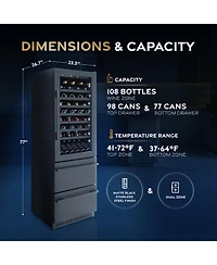 Newair Estate 24” Premium Dual Zone Wine Fridge and Beverage Center, Refrigerator Drawer Cabinets with 175 Can Capacity, Premium Built in Wine