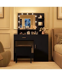 gaomon Vanity Desk, Makeup Vanity Desk with Mirror & Lights-3 Lighting Modes, Large Drawers