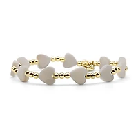 Non-Tarnishing Gold filled, 3mm Ball and Mother of Pearl Heart Stretch Bracelet