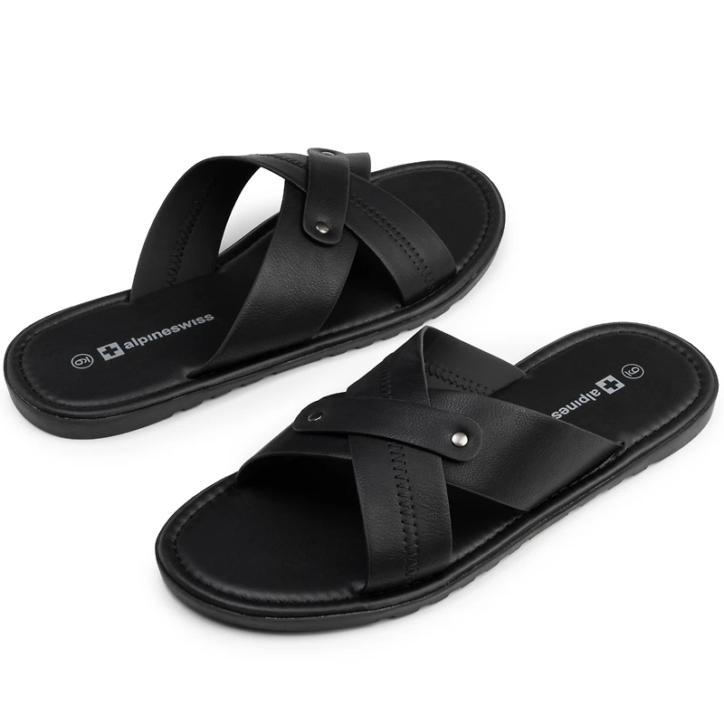 Alpine Swiss Men's Saul Faux Leather Slide Sandals Dressy Indoor Outdoor Shoes
