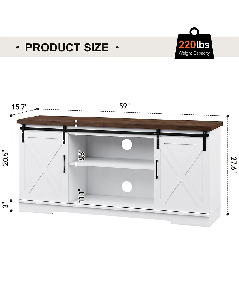gaomon Farmhouse Tv Stand for 65 Inch Tv, Entertainment Center with Storage and Sliding Barn Doors(White