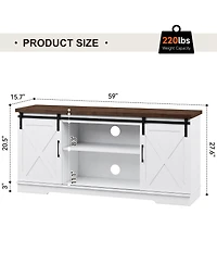 gaomon Farmhouse Tv Stand for 65 Inch Tv, Entertainment Center with Storage and Sliding Barn Doors(White