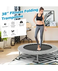 Gymax 38'' Folding Mini Trampoline Fitness Rebounder w/ Safety Pad Silver & Black