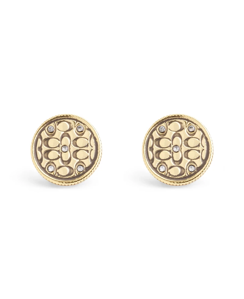 Coach Faux Stone Signature Quilted Coin Stud Earrings