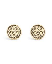 Coach Faux Stone Signature Quilted Coin Stud Earrings