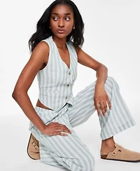 Hippie Rose Juniors Striped Vest Striped Wide Leg Drawstring Pants