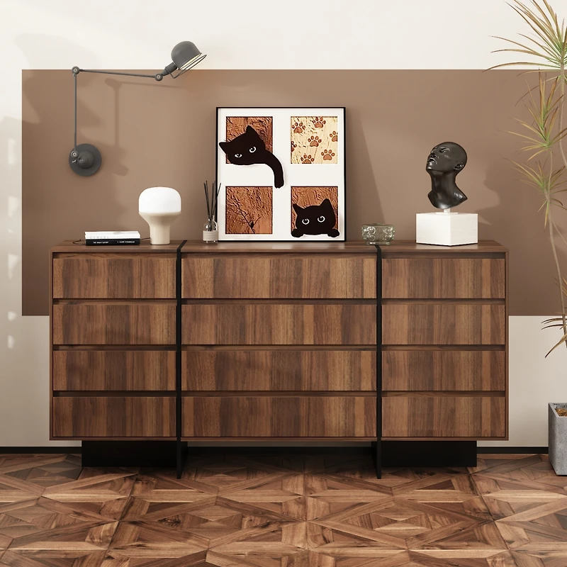 Homsee 70.9" Dresser with 12 Handleless Drawers, Wooden Storage Dresser for Bedroom Living Room