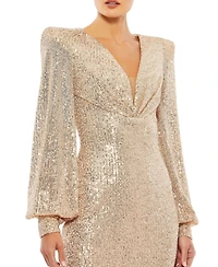 Mac Duggal Women's Sequined Structured Bishop Sleeve Mini Dress