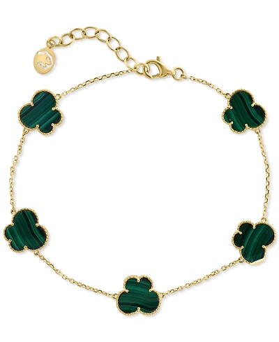 Effy Malachite Clover Station Fine Link Chain Bracelet in 14k Gold