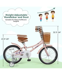 Hongge 16/18 Inch Kids Bike Retro Bicycle with Adjustable Height and Basket for Ages 4-8 Years Old