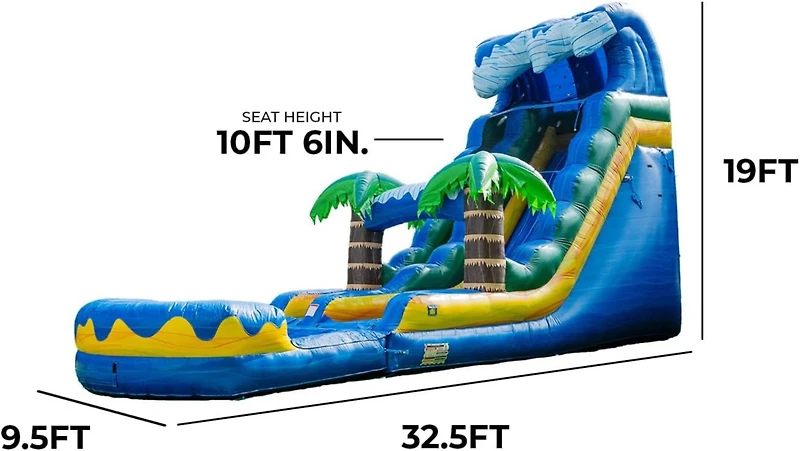 Xjump 19 Tall Surf Beach Inflatable Single Lane Water Slide with Detachable Pool, Commercial Grade, Tall Seating Height, Pvc Vinyl, Outdoor Backyard,
