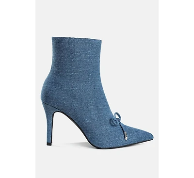 Flapper Bow Detail Denim Ankle Boots