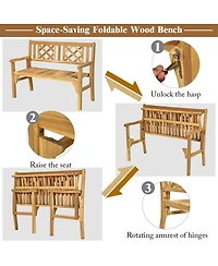 Sugift Patio Foldable Bench with Curved Backrest and Armrest