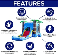 HeroKiddo Ocean Shark Commercial Grade Bounce House Water Slide with Splash Pool for Kids and Adults (with Blower), Basketball Hoop, Outdoor Indoor, W