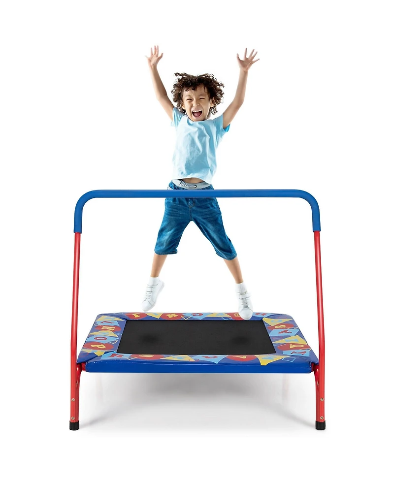Gymax 36'' Kids Square Trampoline Indoor Outdoor Rebounder W/Foam Handrail Alphabet Pad