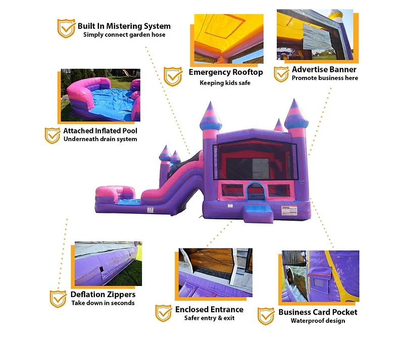 JumpOrange Purplish Commercial Grade Bounce House Water Slide Combo with Pool for Kids and Adults (with Blower), Basketball Hoop, Wet Dry Use, Outdoor