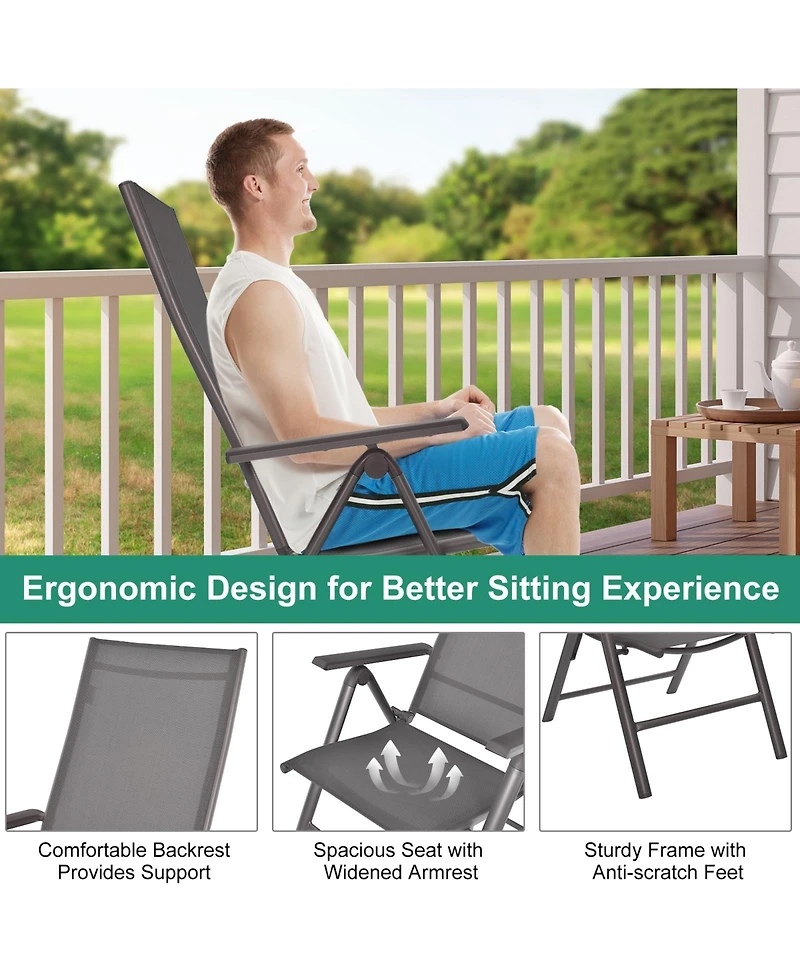 Sugift 2 Pieces Patio Folding Dining Chairs Aluminium Adjustable Back