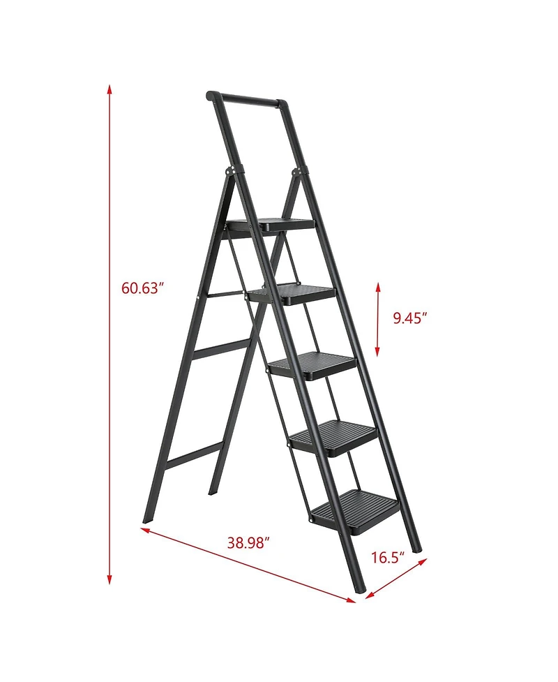 5 Aluminum Step Ladder, 5 Step Stool Folding Step Stool with Handrails, Sturdy Step Stool for Adult, Gorilla Ladders 500LBS Capacity Sturdy& Portable