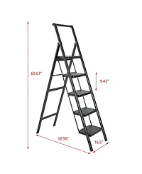 5 Aluminum Step Ladder, 5 Step Stool Folding Step Stool with Handrails, Sturdy Step Stool for Adult, Gorilla Ladders 500LBS Capacity Sturdy& Portable