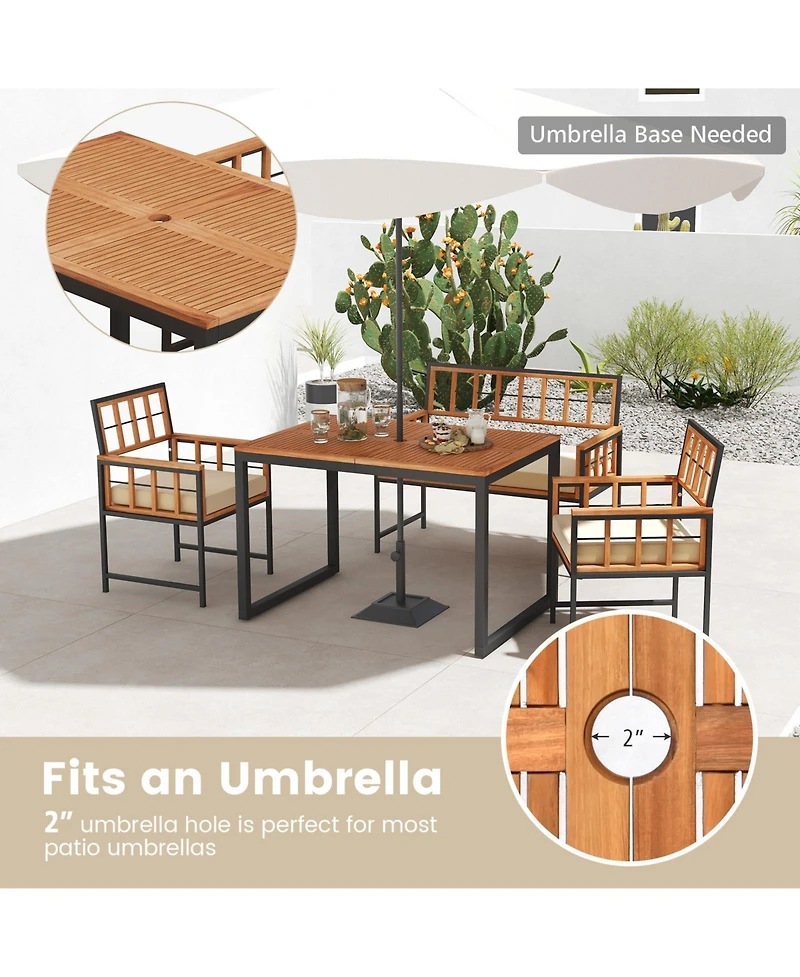 Givimo 4 Pieces Acacia Wood Patio Dining Set with 1 Rectangular Table