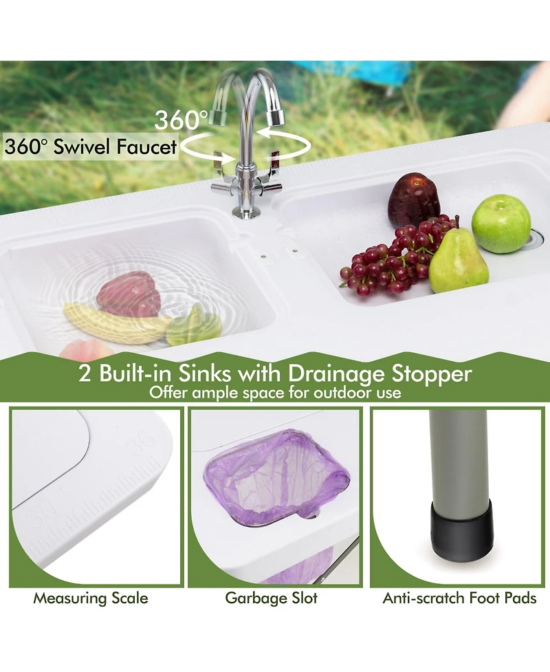 Givimo Fish Cleaning Table with 2 Sinks and 360° Rotatable Fauce