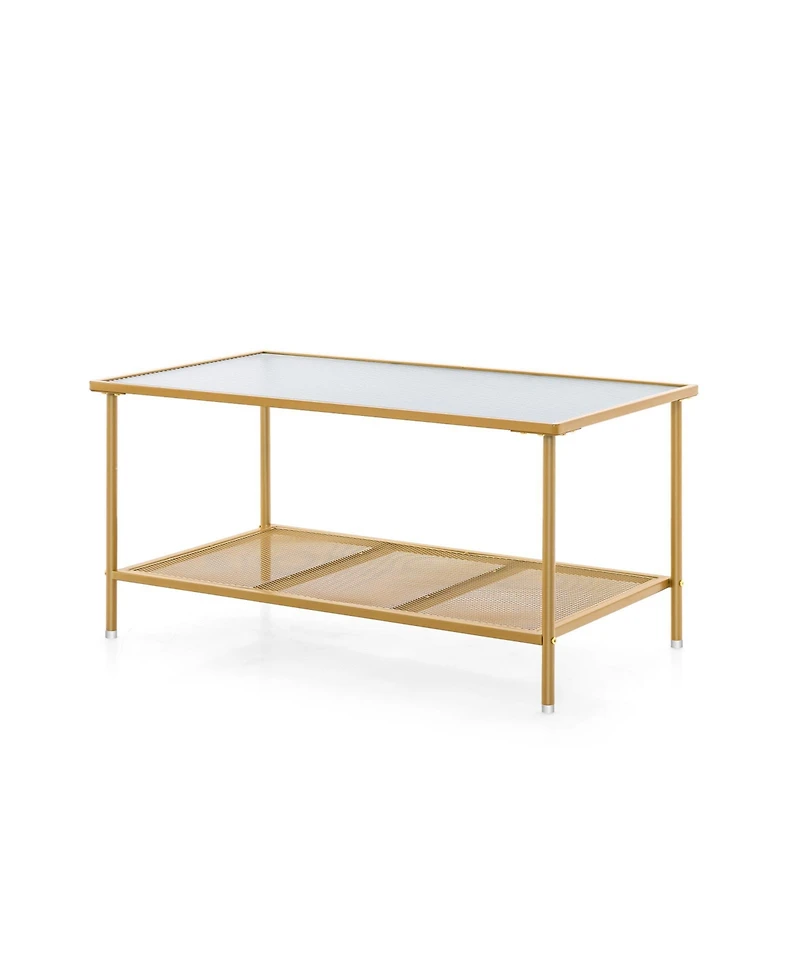 Givimo 2-Tier Coffee Table with Shelf Center Tea Table with Tempered Glass Top
