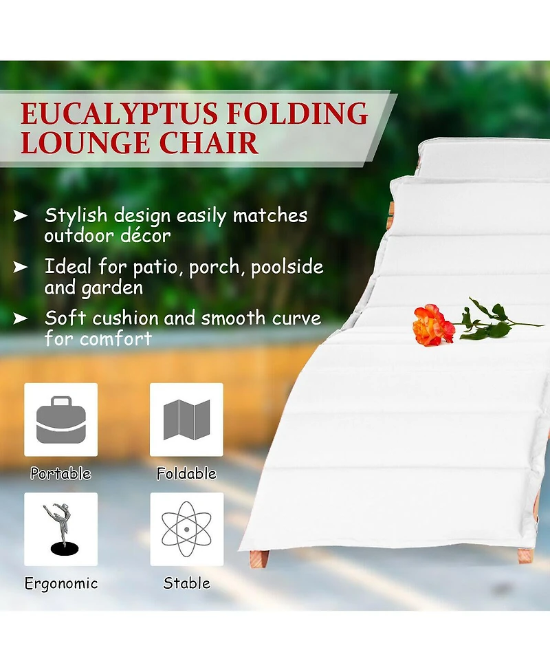 Inolait 3 Pieces Folding Patio Eucalyptus Wood Lounge Chair Set with Foldable Side Table