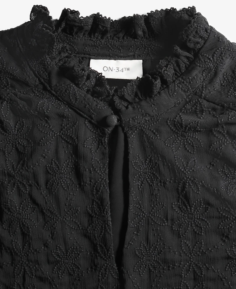 On 34th Women's Embroidered Chiffon Ruffled-Neck Top, Exclusively at Macy's