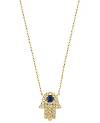 Effy Blue Sapphire (1/4 ct. t.w.) & Diamond (1/6 ct. t.w.) Hamsa Hand 18" Pendant Necklace in 14k Yellow Gold