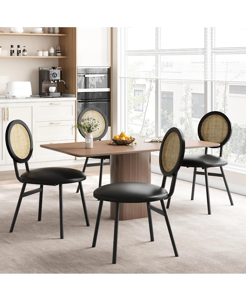 Gaomon Dining Chairs Set of 4, Rattan Kitchen Chairs with Thicken Upholstered, Modern Dining Room Chairs Set of 4,Black