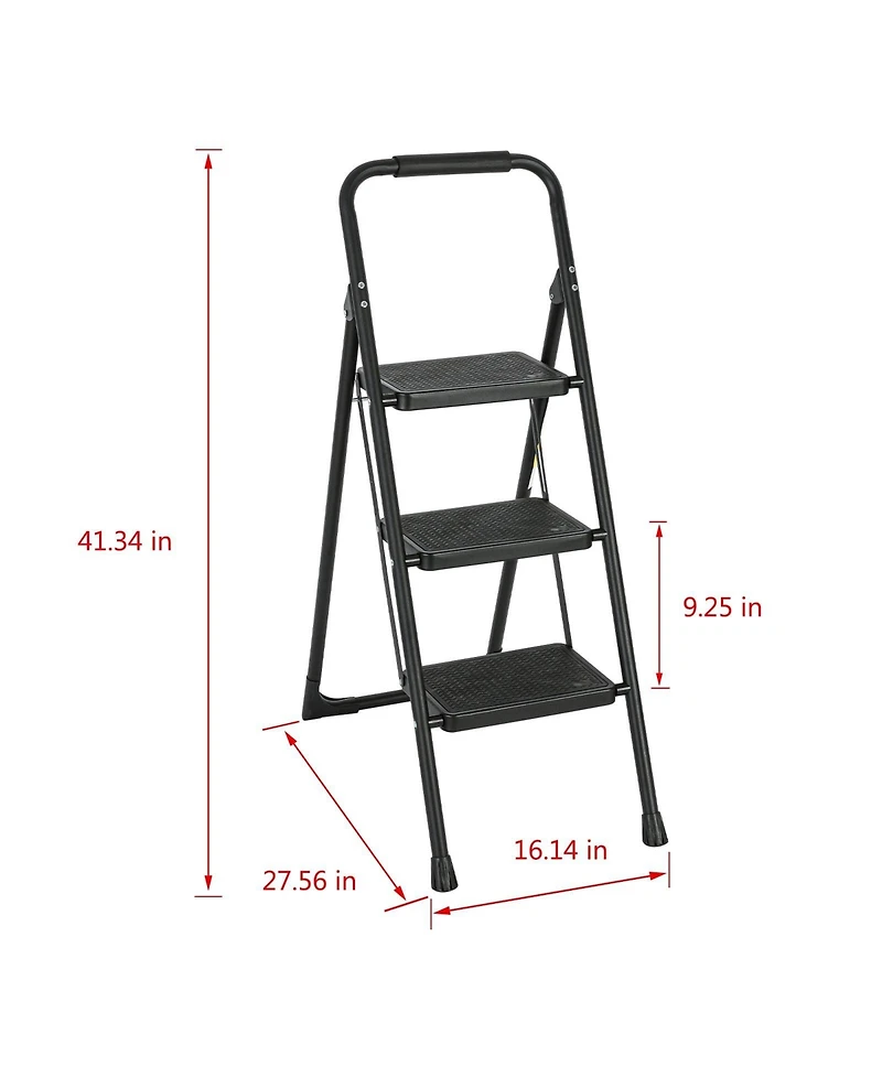3 Step Ladder Portable Folding Ladder Stool for Adults with Wide Anti-Slip Pedal