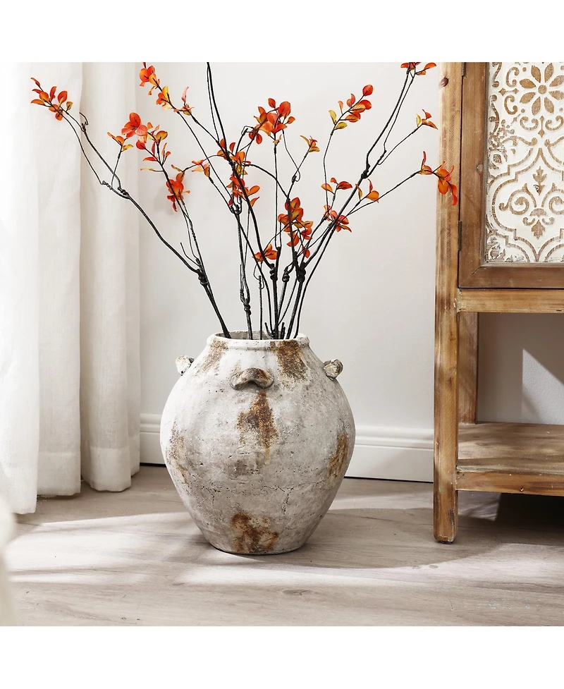 LuxenHome Mottled Brown and White Terracotta 12-Inch Tall Indoor and Outdoor Jug Vase with Handles