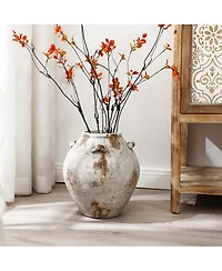 LuxenHome Mottled Brown and White Terracotta 12-Inch Tall Indoor and Outdoor Jug Vase with Handles