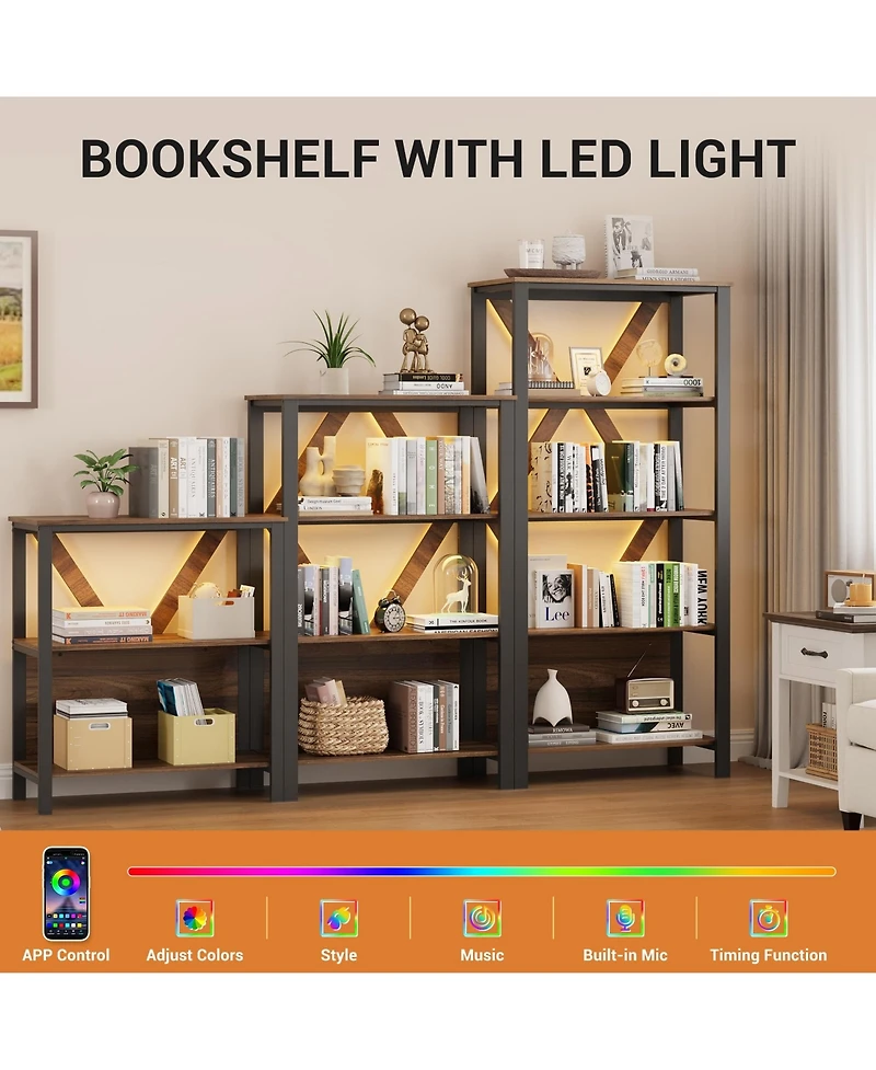 gaomon Tier Bookshelf with Led Lights, Bookcase with Open Display Shelves