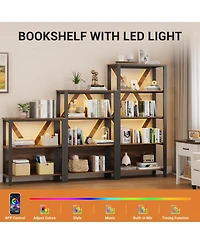 gaomon Tier Bookshelf with Led Lights, Bookcase with Open Display Shelves