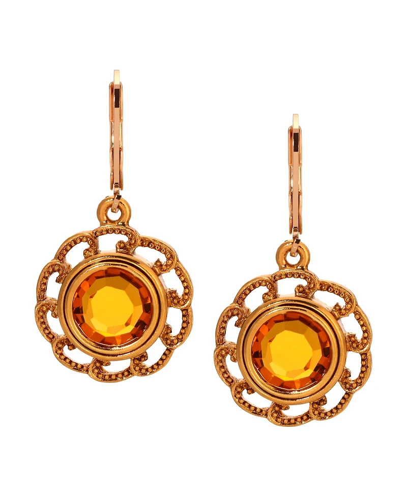 2028 Round Crystal Filigree Drop Earrings