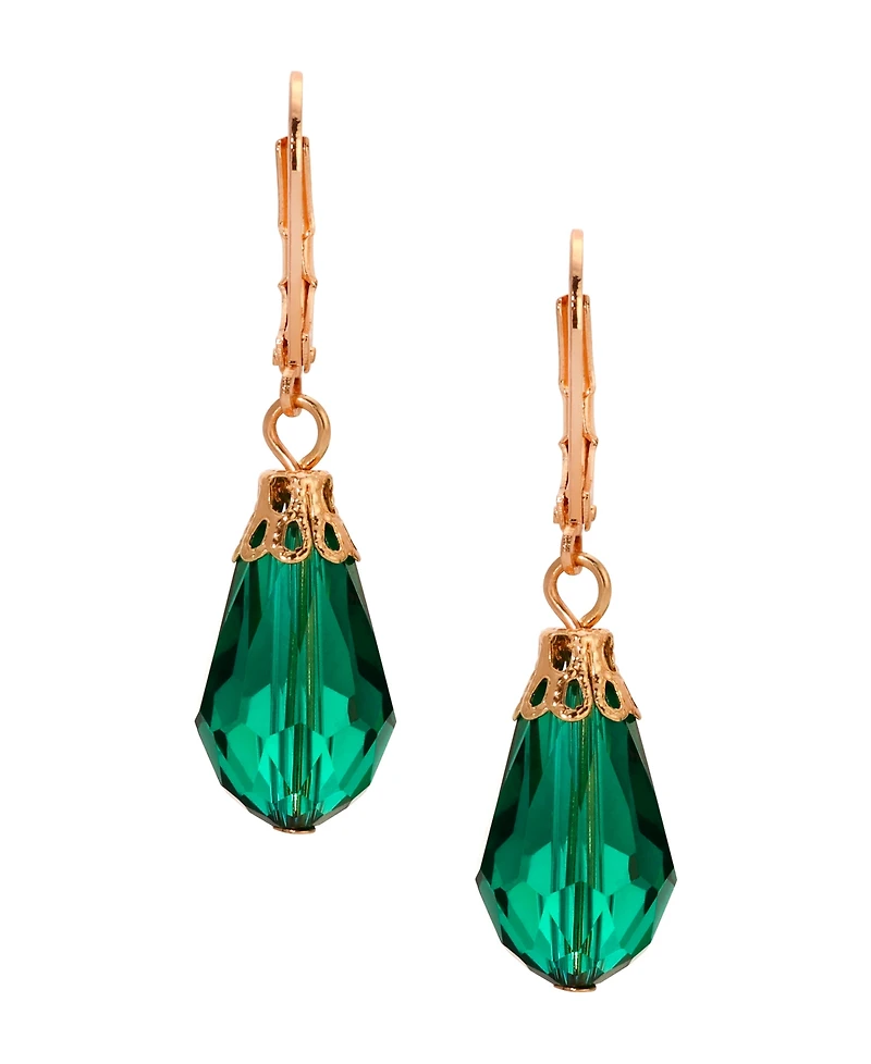 2028 Gold-Tone Crystal Faceted Drop Earrings