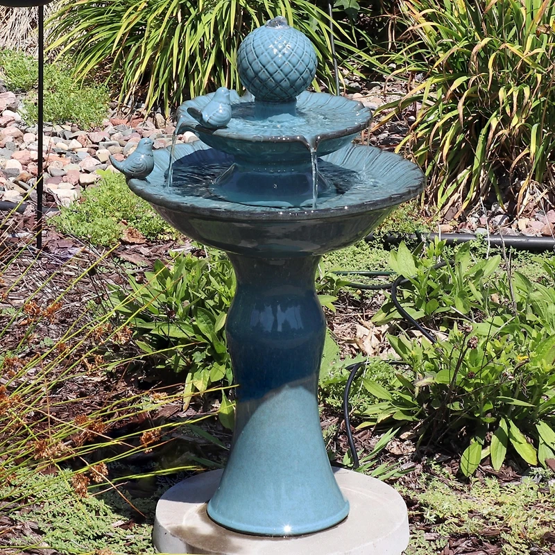 27"H Electric Ceramic 2-Tier Resting Birds Outdoor Water Fountain