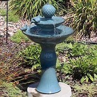 27"H Electric Ceramic 2-Tier Resting Birds Outdoor Water Fountain