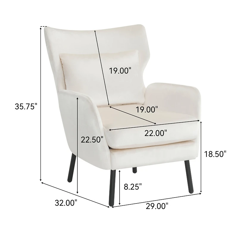Streamdale Beige Velvet Wingback Accent Chair
