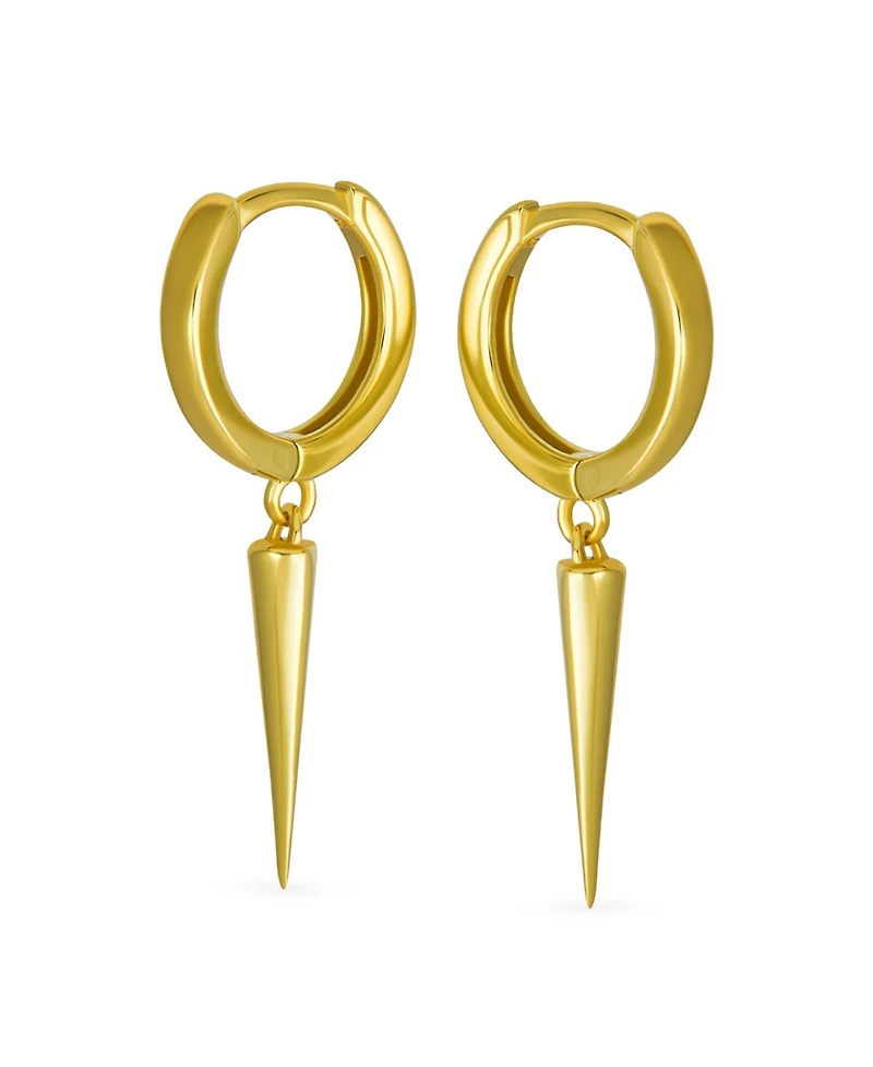 Bling Jewelry Punk Rocker Goth Biker Jewelry Arrow Charm Huggie Dangling Dagger Spike Mini Hoop Earrings 14K Yellow Gold Plated .925 Sterling Silver