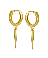 Bling Jewelry Punk Rocker Goth Biker Jewelry Arrow Charm Huggie Dangling Dagger Spike Mini Hoop Earrings 14K Yellow Gold Plated .925 Sterling Silver